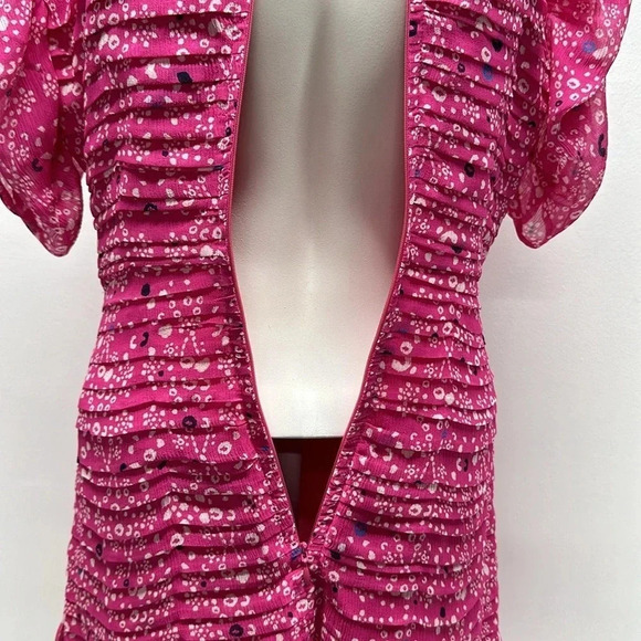 Tanya Taylor Carti Dress Ruffle Layered Midi Polka Dot Chiffon Silk Pink Size 4 - Picture 10 of 15